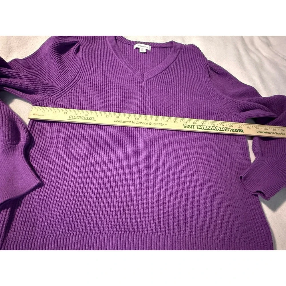 Liz Claiborne Womens XXL Bright Violet Ribbed V-Neck Puff Sleeve Sweater‎ NWT